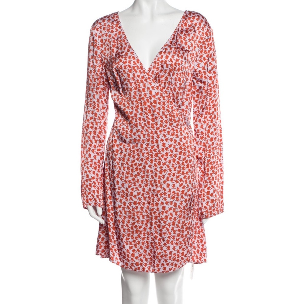 Samsøe & Samsøe Pink and White Wrap Sundress with Bishop Sleeves